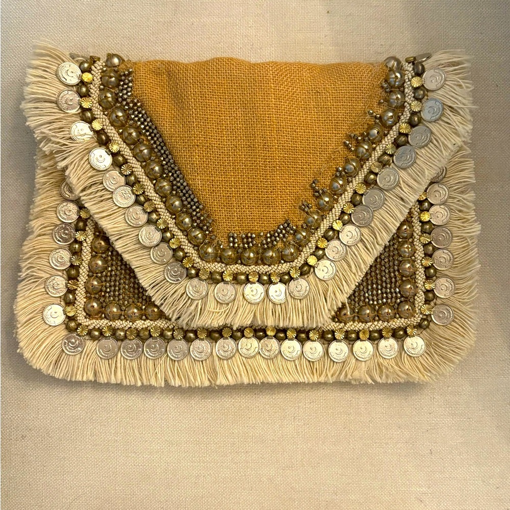 SHASHI from REVOLVE Beaded Tan and Silver Women's Clutch